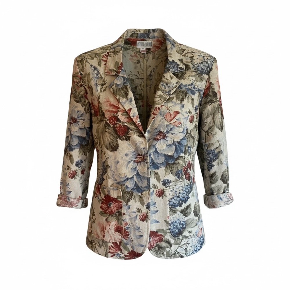 GOTCHA Covered Floral Linen Blazer Jacket Small Made in USA Vintage Cottagecore